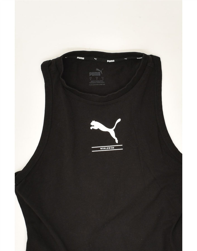 PUMA Womens Graphic Vest Top UK 10 Small Black Elastane | Vintage Puma | Thrift | Second-Hand Puma | Used Clothing | Messina Hembry 