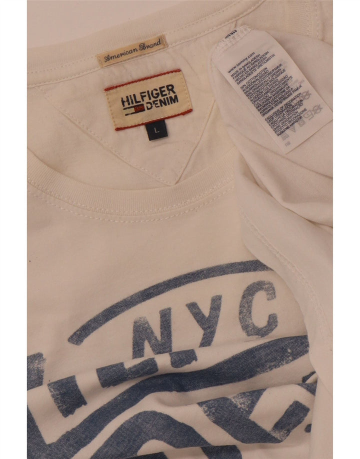 TOMMY HILFIGER Womens Graphic T-Shirt Top UK 16 Large White Cotton