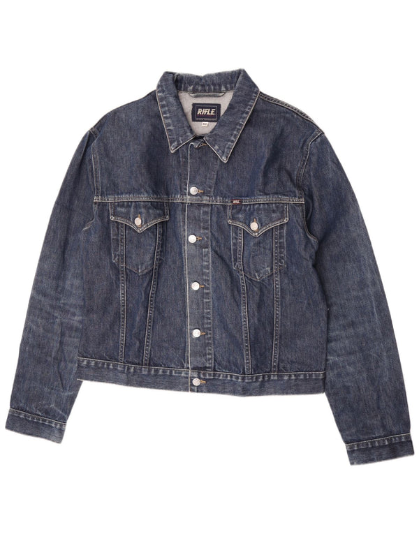 Rifle Womens Crop Denim Jacket UK 20 2XL Navy Blue Cotton