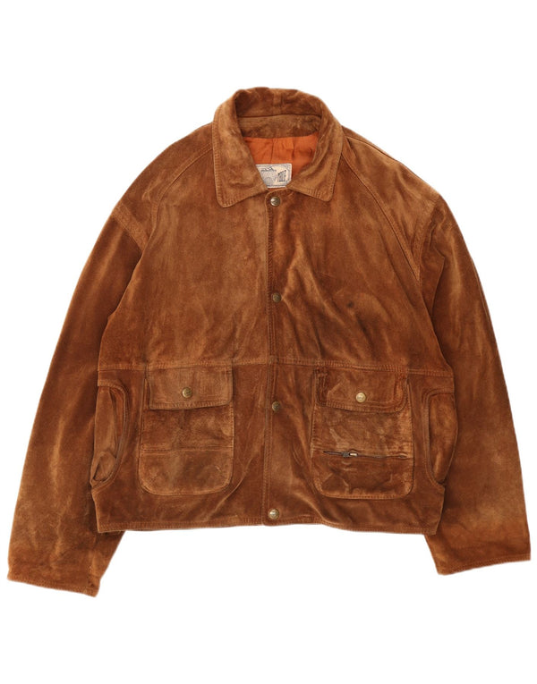 VINTAGE Mens Suede Jacket UK 40 Large Brown Leather