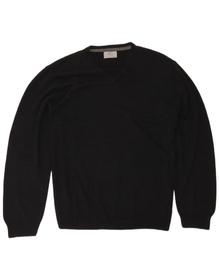 Marks & Spencer Mens Regular Fit V-Neck Jumper Sweater 2XL Black Acrylic