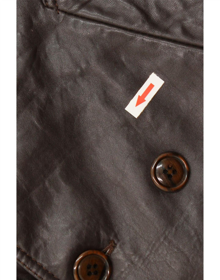 Vintage Womens Double Breasted Leather Coat IT 52 2XL Brown