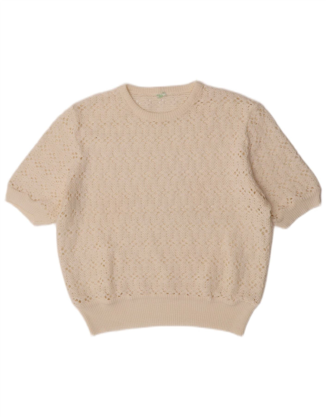 Vintage Womens Short Sleeve Crew Neck Jumper Sweater UK 12 Medium Off White