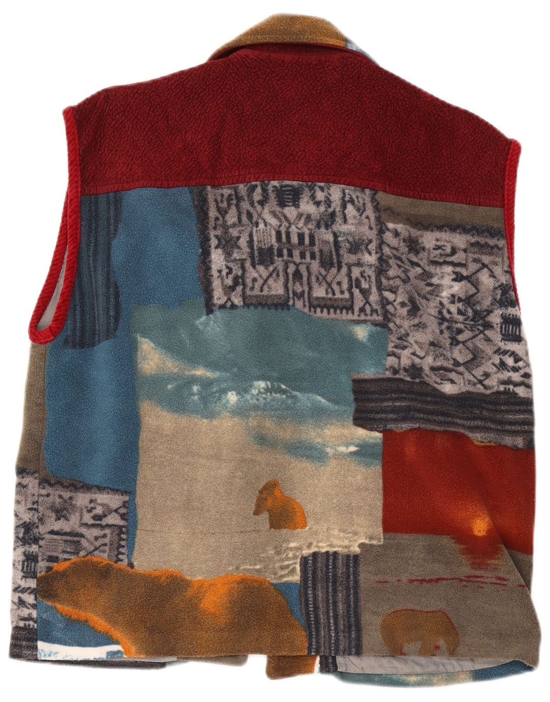Vintage Womens Fleece Utility Gilet UK 42 XL Multicoloured Patchwork