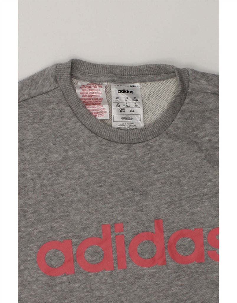 ADIDAS Girls Graphic Sweatshirt Jumper 11-12 Years Grey Cotton | Vintage Adidas | Thrift | Second-Hand Adidas | Used Clothing | Messina Hembry 