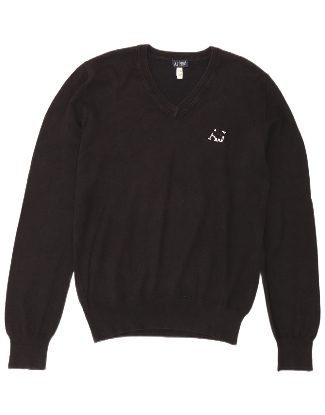 Armani Jeans Womens V-Neck Jumper Sweater EU 46 XL Black