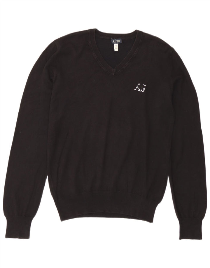 Armani Jeans Womens V-Neck Jumper Sweater EU 46 XL Black