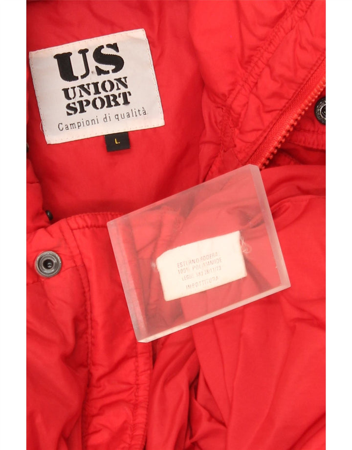 Vintage Mens Hooded Padded Jacket UK 40 Large Red Polyamide