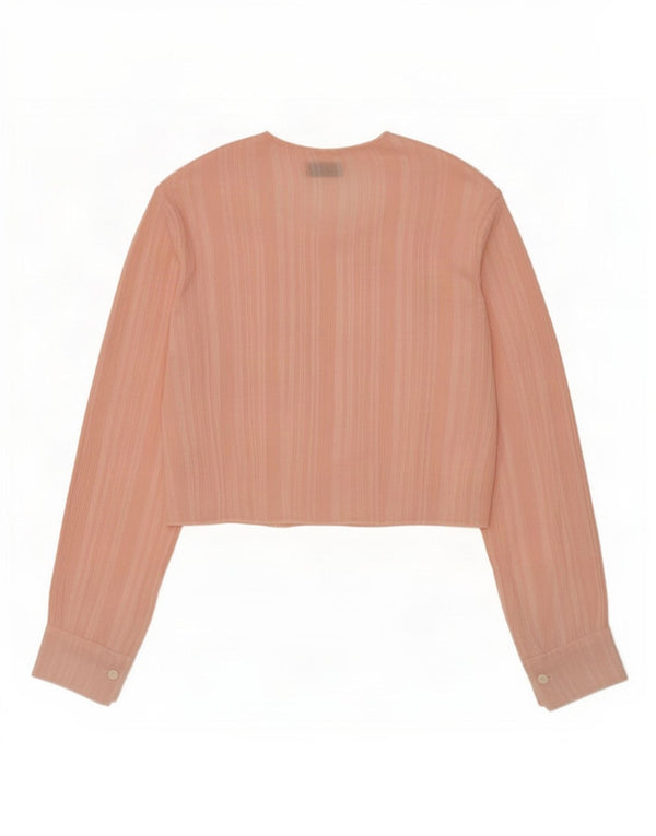 Vintage Womens Crop Long Sleeve Shirt Blouse UK 14 Medium Pink Striped