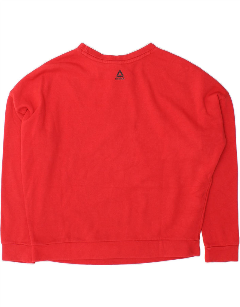 REEBOK Womens Crop Graphic Oversized Sweatshirt Jumper UK 12/14 Medium Red Vintage Reebok and Second-Hand Reebok from Messina Hembry 
