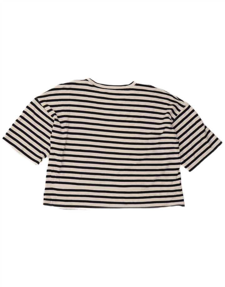 Zara Womens Crop T-Shirt Top UK 16 Large White Striped
