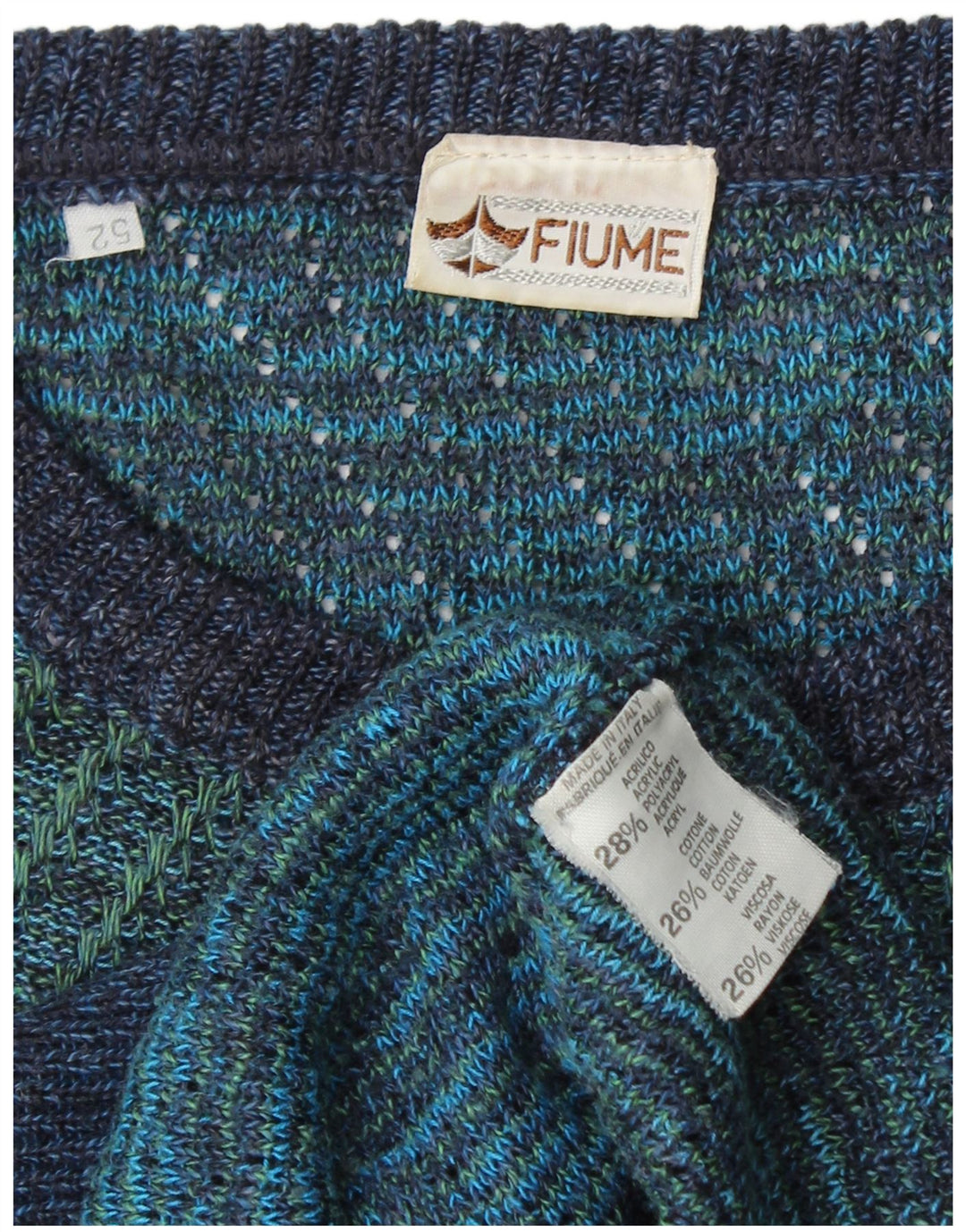 FIUME Mens Crew Neck Jumper Sweater IT 52 Large Blue Striped Acrylic