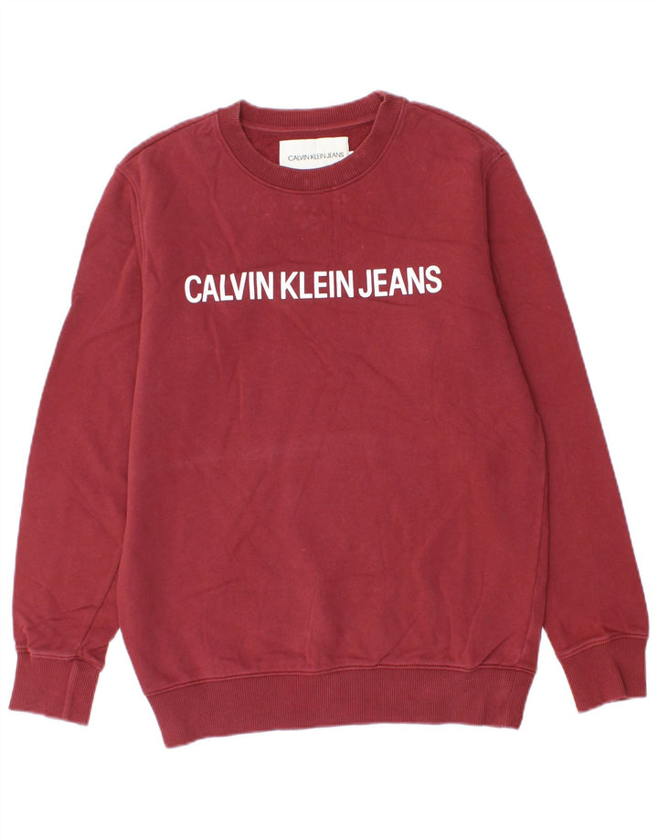 CALVIN KLEIN JEANS Mens Graphic Sweatshirt Jumper Small Burgundy Cotton