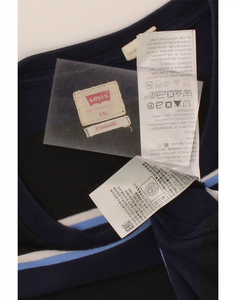 LEVI'S Mens Standard T-Shirt Top 2XL Navy Blue Striped Cotton Vintage Levi's and Second-Hand Levi's from Messina Hembry 
