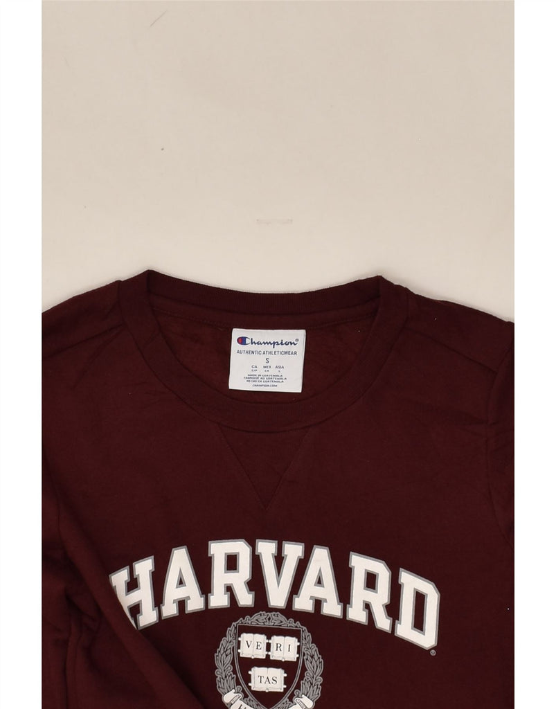 CHAMPION Womens Harvard Crop Sweatshirt Jumper UK 10 Small Maroon | Vintage Champion | Thrift | Second-Hand Champion | Used Clothing | Messina Hembry 