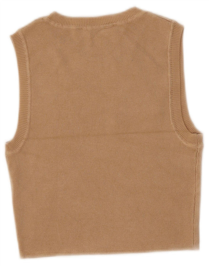 Zara Womens Crop Vest Tank Top UK 12 Medium Beige Viscose