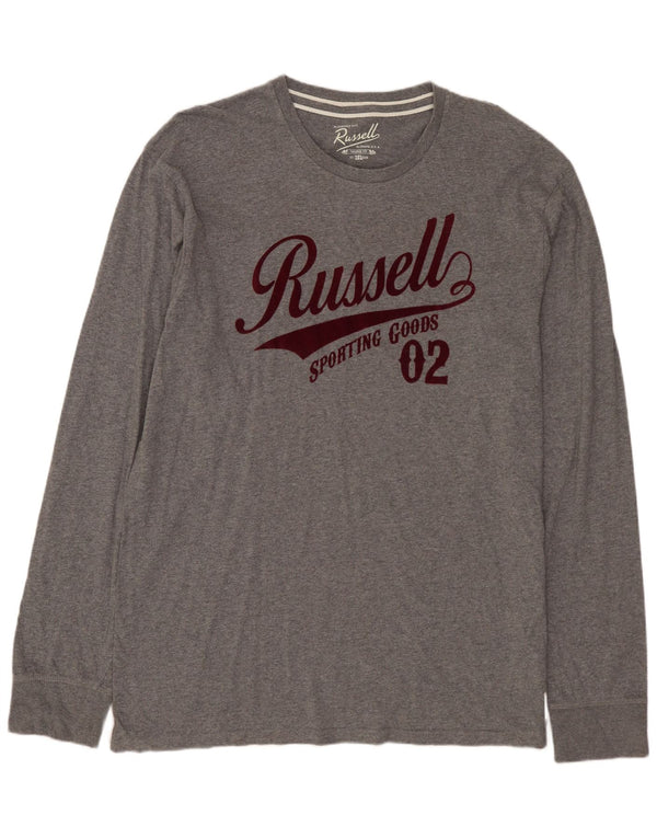 RUSSELL ATHLETIC Mens Tailored Fit Graphic Top Long Sleeve 3XL Grey Cotton