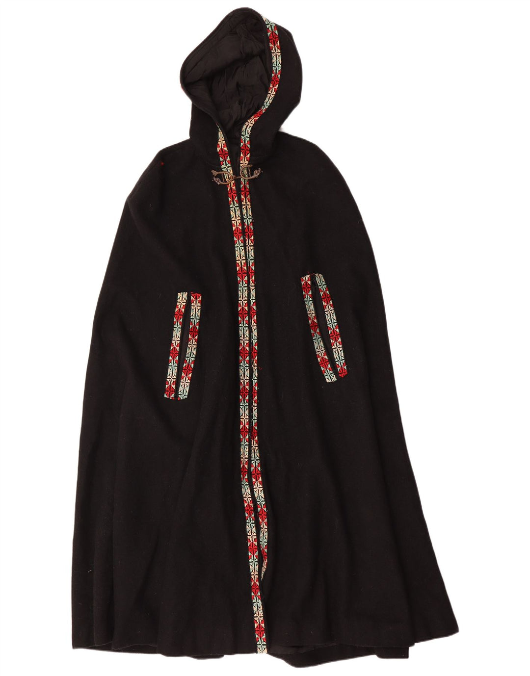 Vintage Womens Hooded Cape Coat One Size Black Geometric