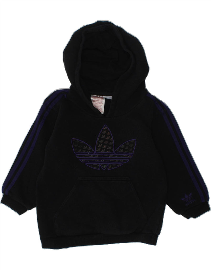 ADIDAS Baby Girls Graphic Hoodie Jumper 18-24 Months Black Cotton | Vintage Adidas | Thrift | Second-Hand Adidas | Used Clothing | Messina Hembry 