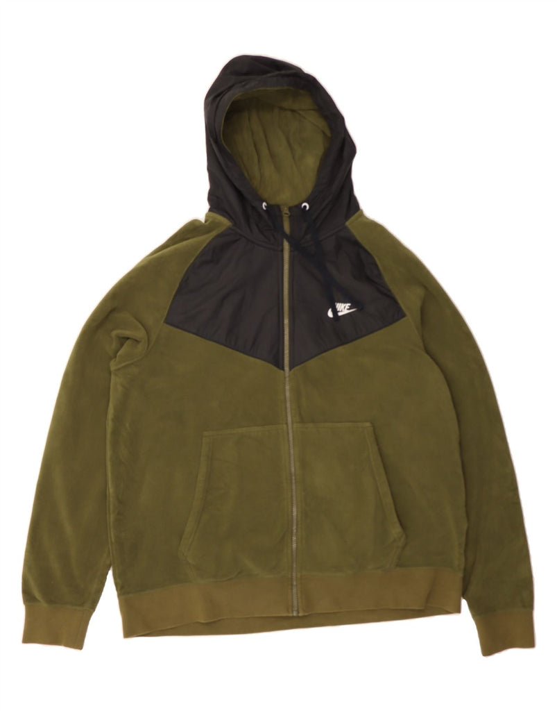 NIKE Mens Hooded Fleece Jacket UK 42 XL Khaki Colourblock Polyester Vintage Nike and Second-Hand Nike from Messina Hembry 