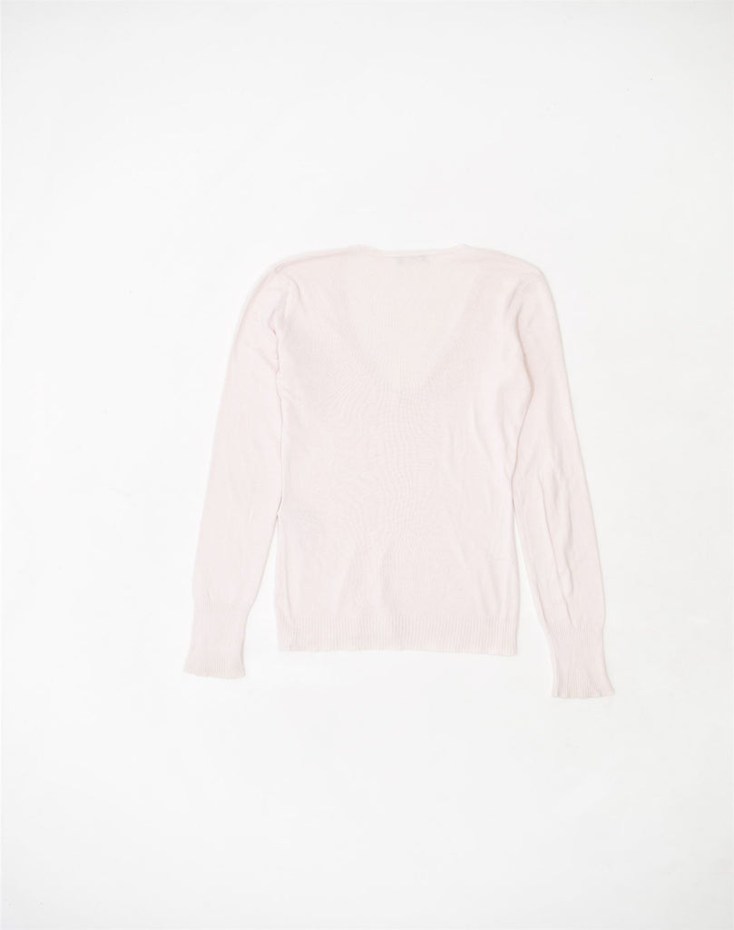 BENETTON Womens V-Neck Jumper Sweater UK 14 Medium Pink Cotton Classic | Vintage | Thrift | Second-Hand | Used Clothing | Messina Hembry 