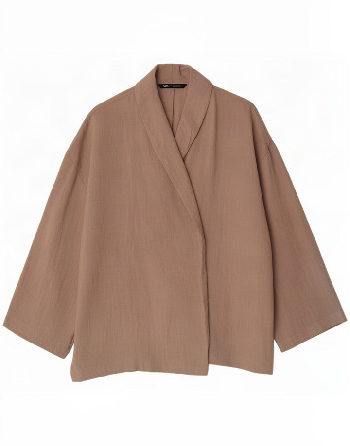 Zara Womens Open Blazer Jacket UK 14 Medium Brown Viscose