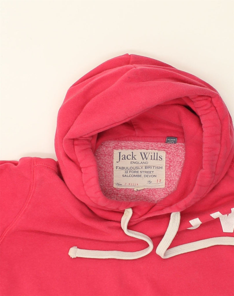 JACK WILLS Womens Graphic Hoodie Jumper UK 12 Medium Pink Cotton | Vintage Jack Wills | Thrift | Second-Hand Jack Wills | Used Clothing | Messina Hembry 