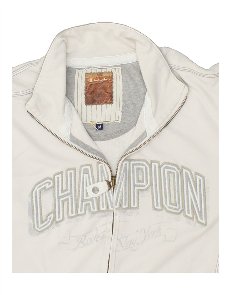 CHAMPION Womens Graphic Tracksuit Top Jacket UK 14 Medium White Cotton | Vintage Champion | Thrift | Second-Hand Champion | Used Clothing | Messina Hembry 