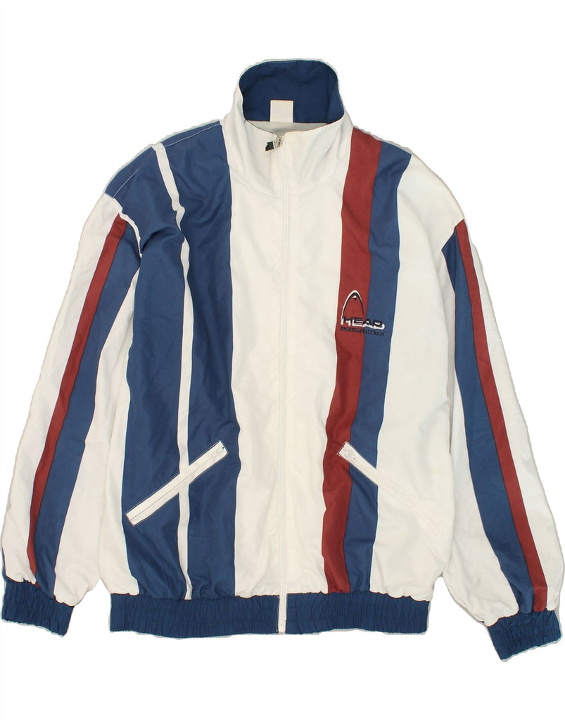 VINTAGE Mens Graphic Tracksuit Top Jacket Medium Blue Striped Polyester | Vintage Vintage | Thrift | Second-Hand Vintage | Used Clothing | Messina Hembry 