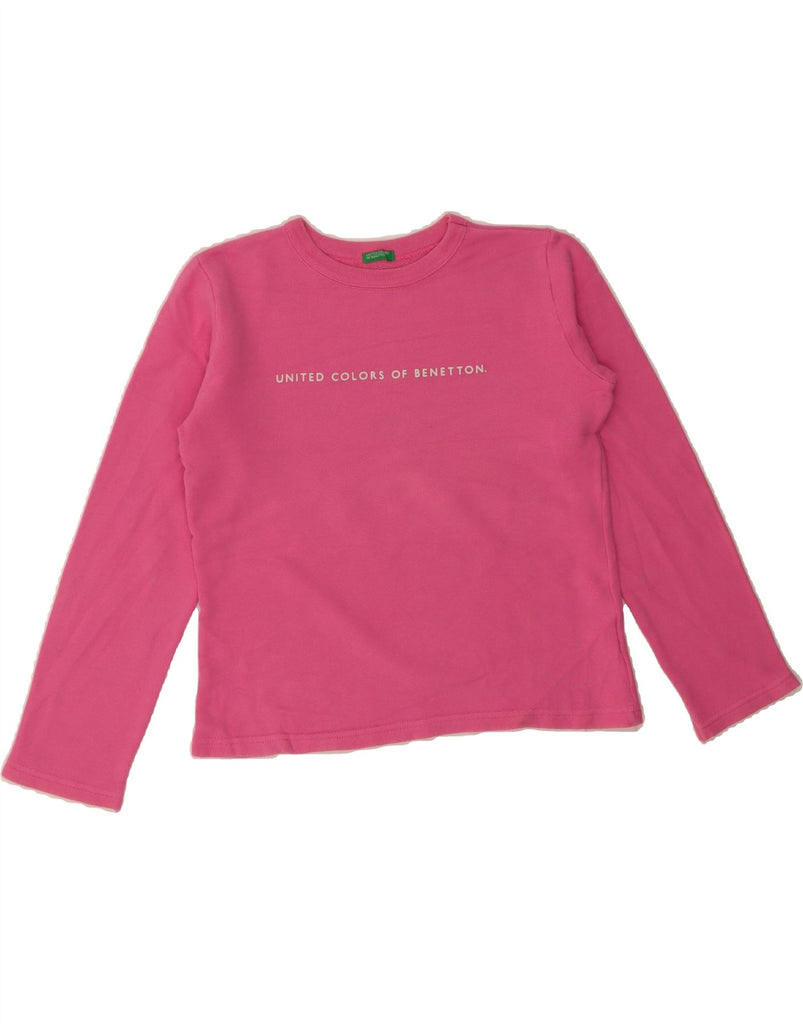 BENETTON Girls Graphic Sweatshirt Jumper 9-10 Years Pink Cotton Vintage Benetton and Second-Hand Benetton from Messina Hembry 