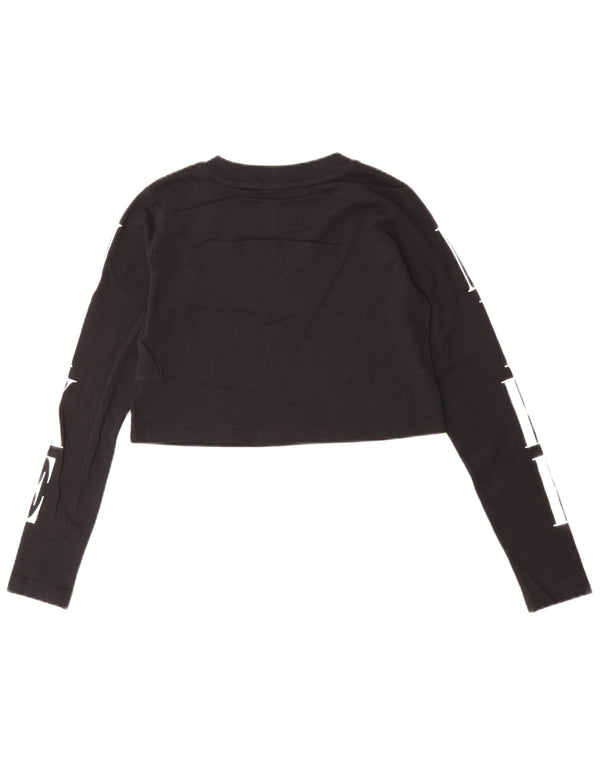 Nike Womens Crop Graphic Top Long Sleeve UK 10 Small Black Cotton