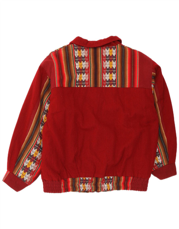 Vintage Mens Bomber Jacket UK 44 XL Burgundy Geometric