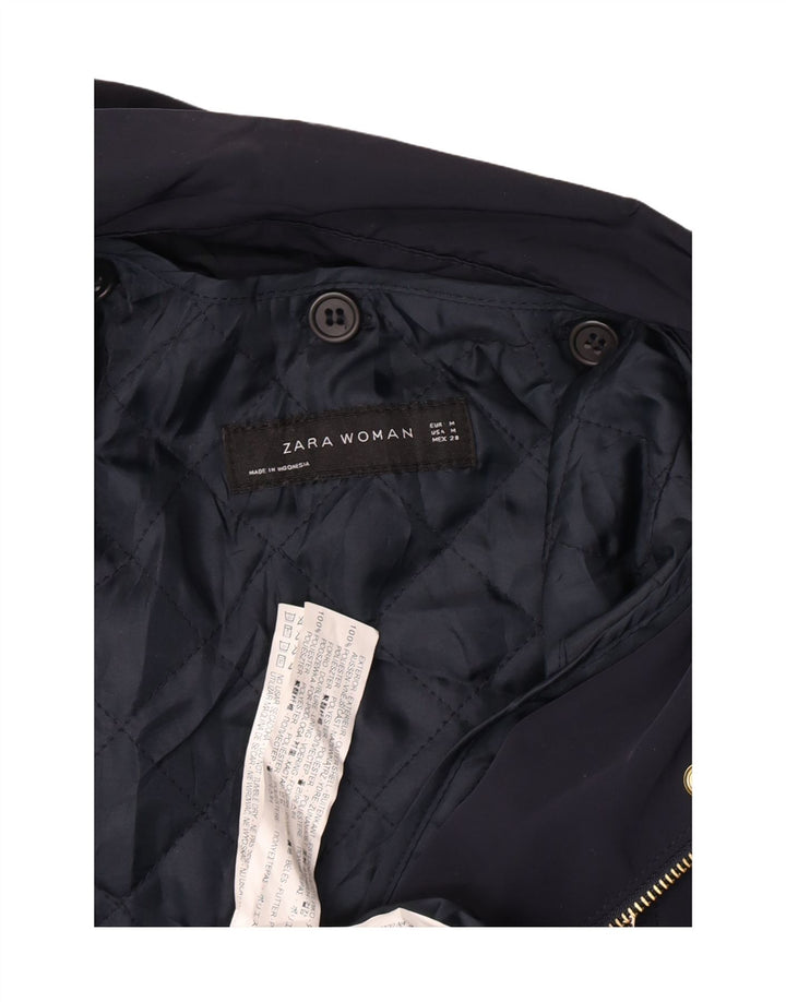 Zara Womens Hooded Military Bomber Jacket UK 14 Medium Navy Blue Polyester