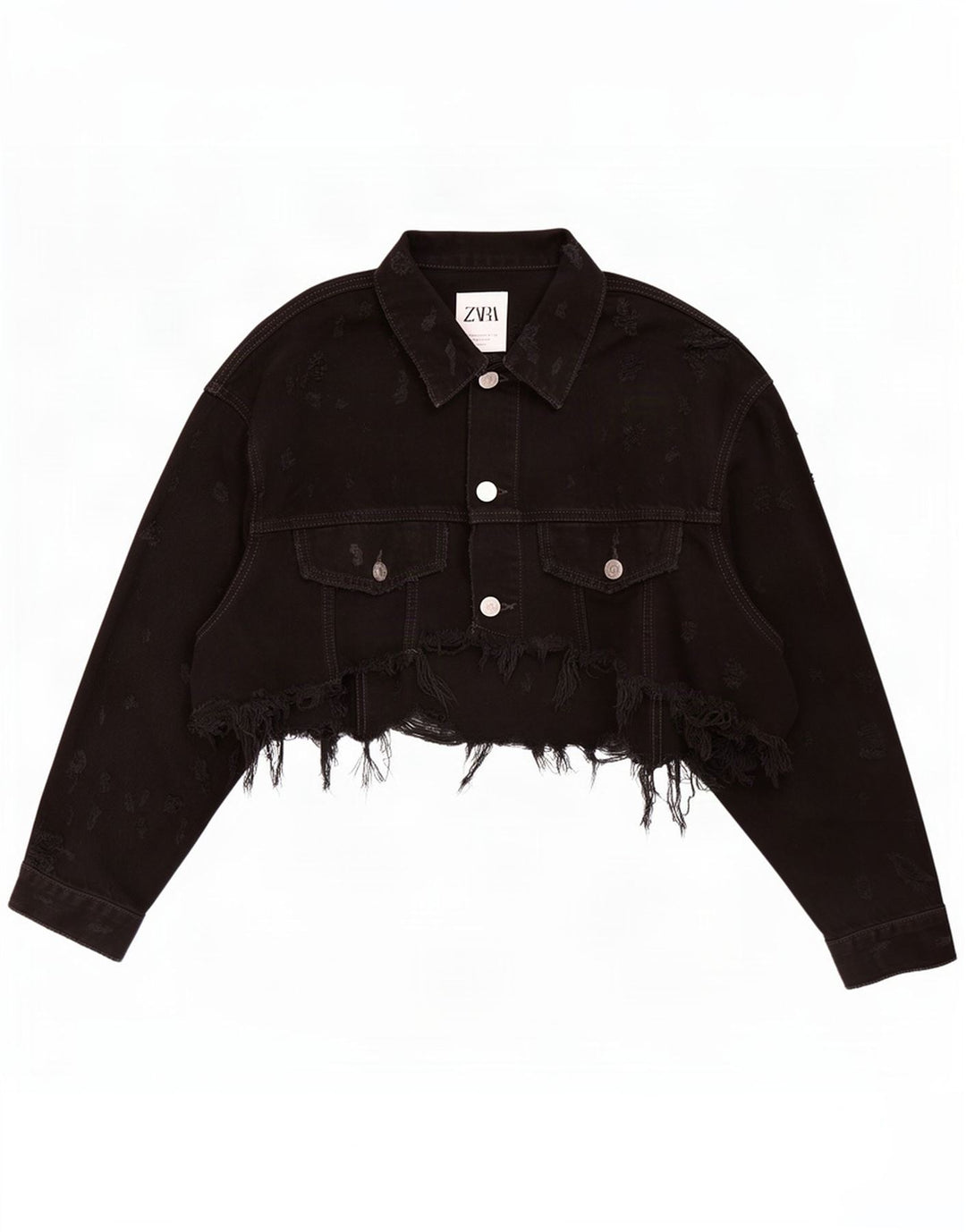 Zara Womens Crop Denim Jacket UK 12 Medium Black