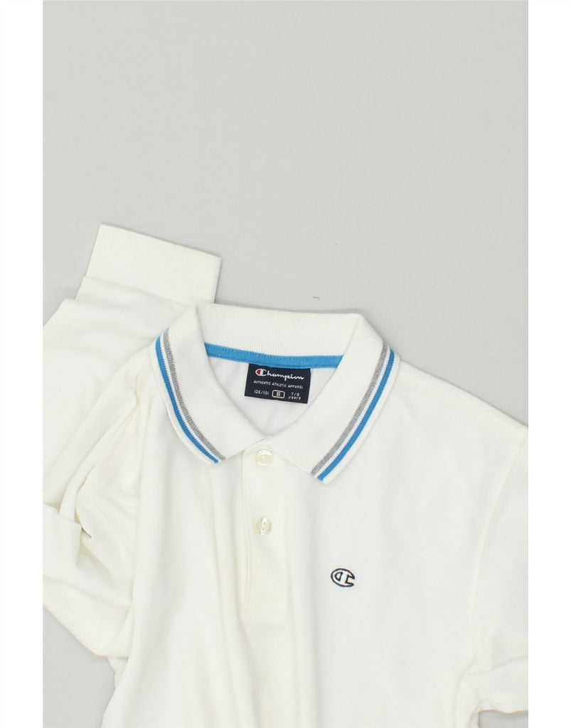 CHAMPION Boys Long Sleeve Polo Shirt 7-8 Years White Cotton | Vintage Champion | Thrift | Second-Hand Champion | Used Clothing | Messina Hembry 