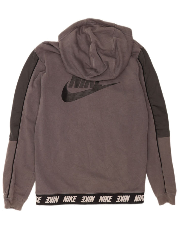 Nike Mens Graphic Zip Hoodie Sweater Small Grey Colourblock Cotton