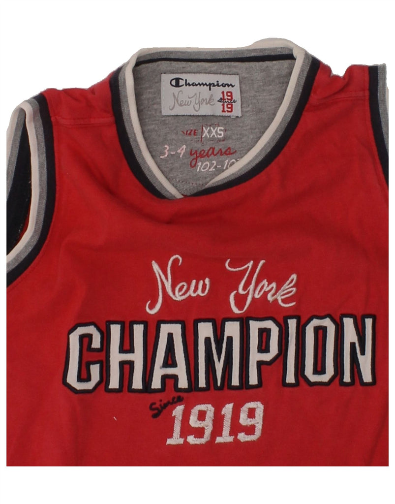 CHAMPION Boys Graphic Vest Top 3-4 Years 2XS Red Cotton | Vintage Champion | Thrift | Second-Hand Champion | Used Clothing | Messina Hembry 