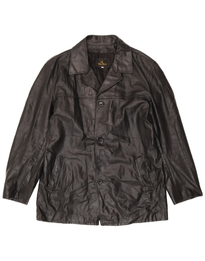 VINTAGE Mens Leather Jacket IT 52 XL Black Leather