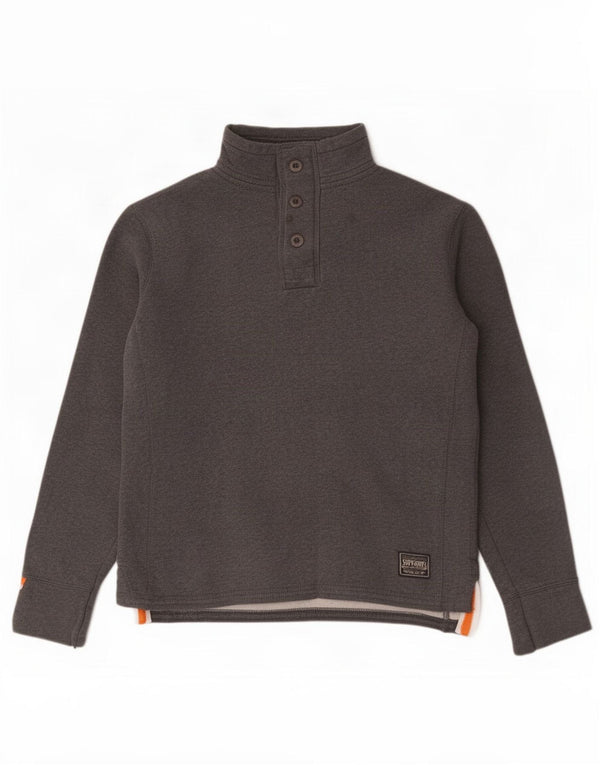 Superdry Mens Loose Fit Button Neck Sweatshirt Jumper Small Grey Cotton