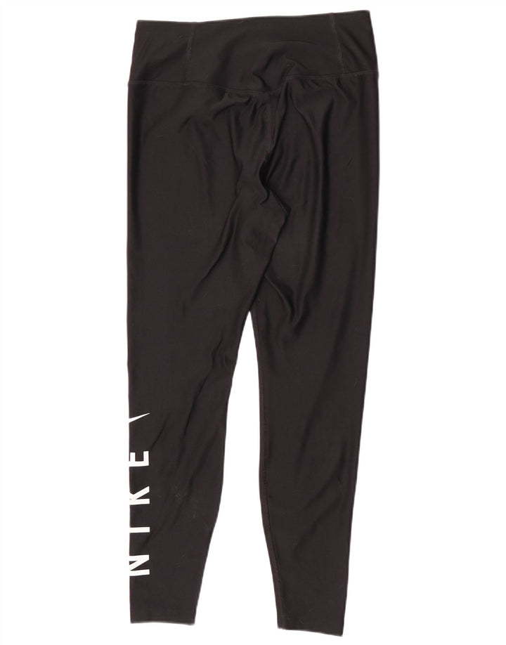 Nike Womens Dri Fit Graphic Leggings UK 14 Medium Black Polyester