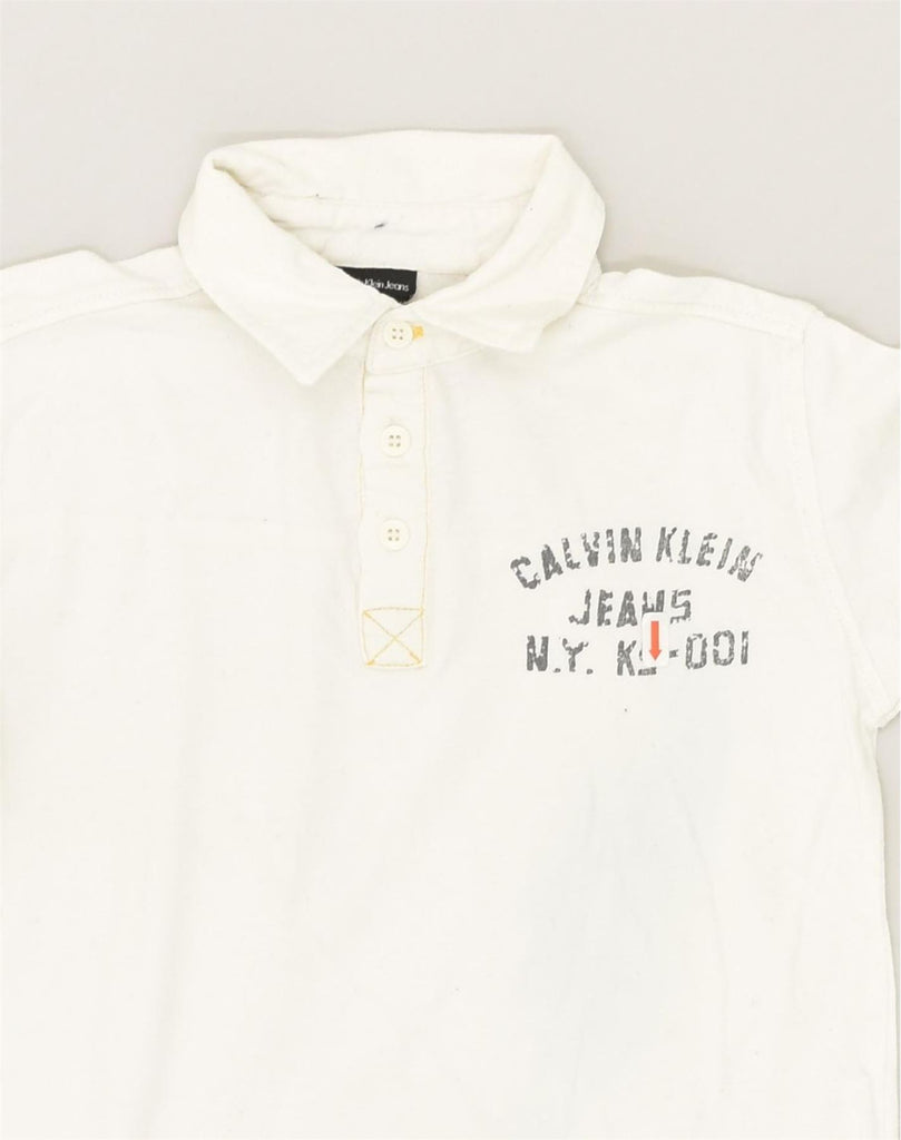 CALVIN KLEIN Boys Long Sleeve Polo Shirt 5-6 Years White Cotton | Vintage Calvin Klein | Thrift | Second-Hand Calvin Klein | Used Clothing | Messina Hembry 