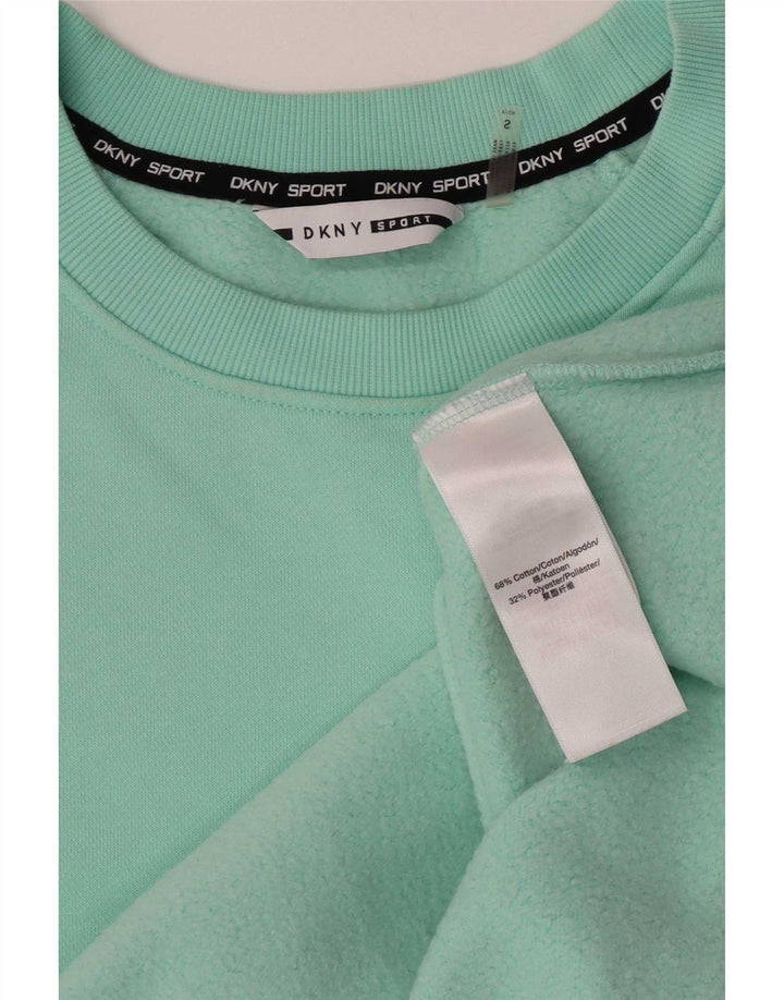 Dkny Womens Crop Oversized Sweatshirt Jumper UK 10 Small Turquoise Cotton