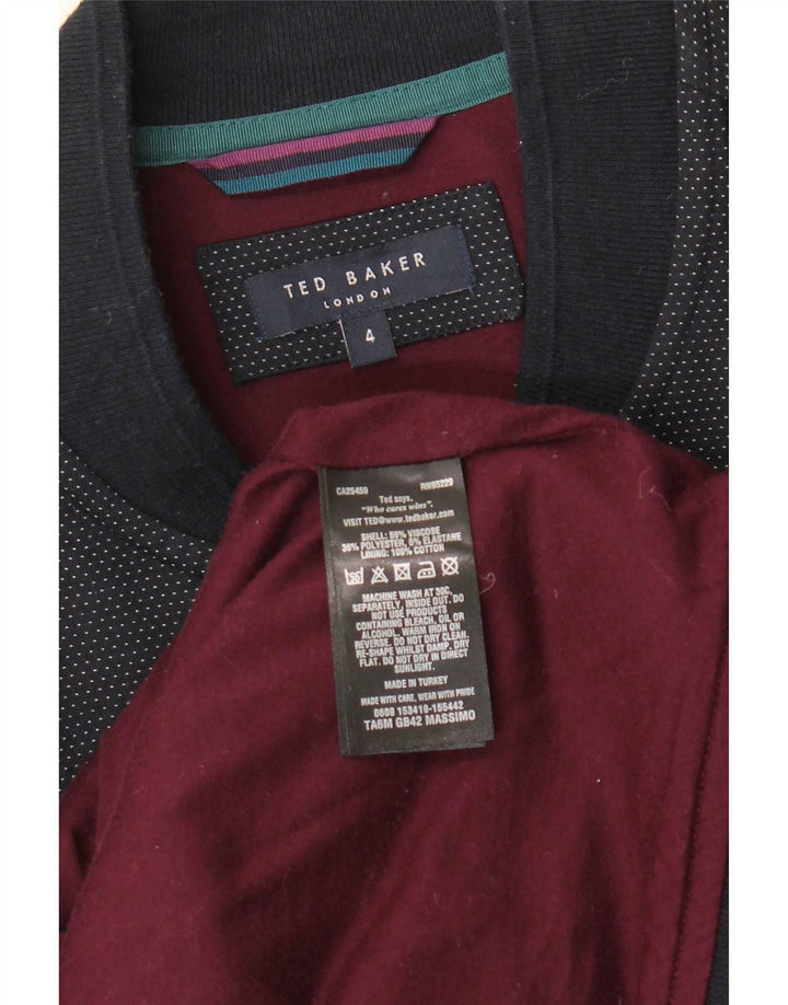 Ted Baker Mens Bomber Jacket Size 4 Large Navy Blue Spotted Viscose
