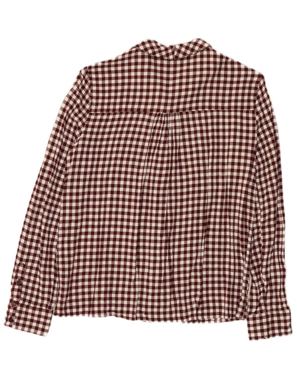 Zara Womens Shirt Blouse UK 10 Small Burgundy Gingham Viscose