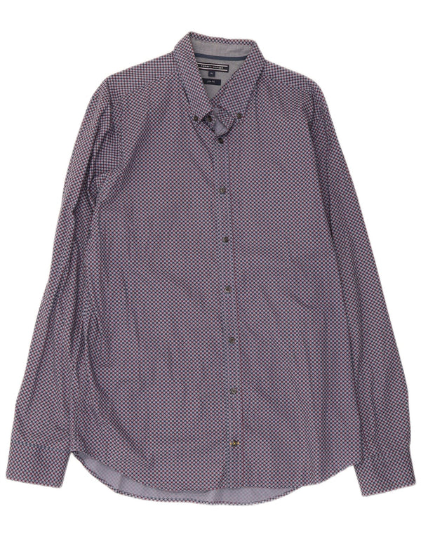 Tommy Hilfiger Mens Slim Fit Shirt XL Blue Geometric Cotton