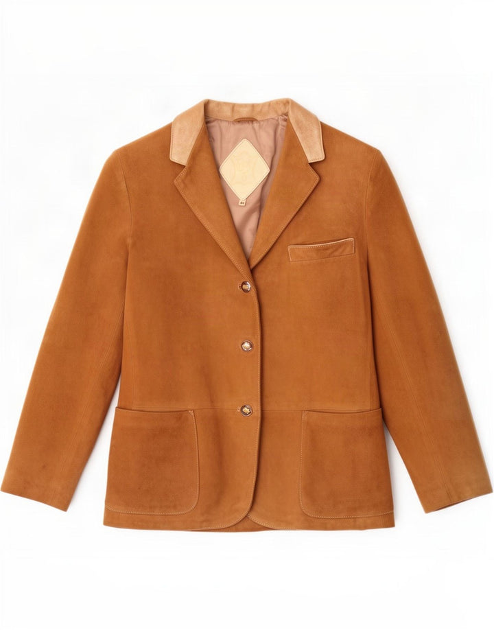 Vintage Womens 3 Button Suede Blazer Jacket IT 44 Medium Beige Colourblock