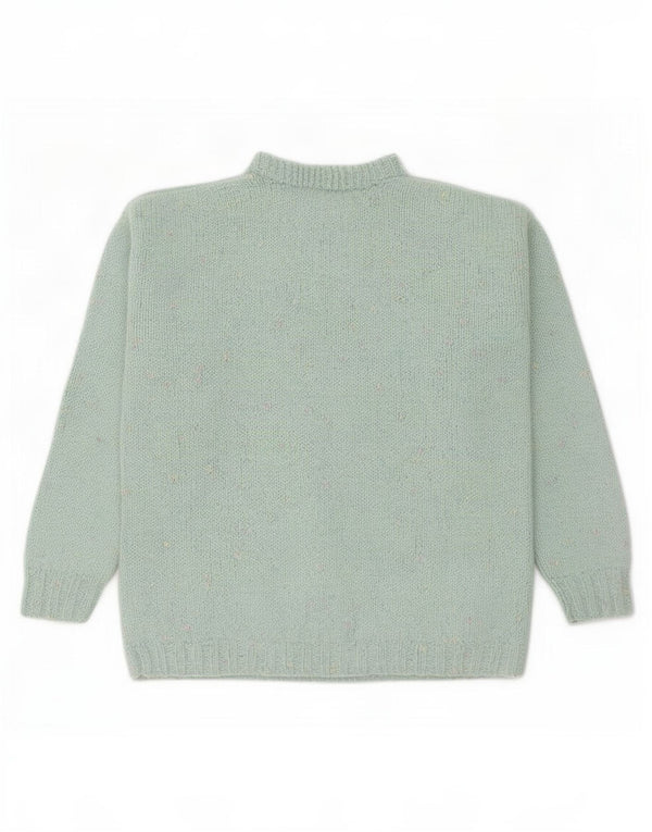 Vintage Womens Crew Neck Jumper Sweater UK 16 Large Turquoise Floral Heart