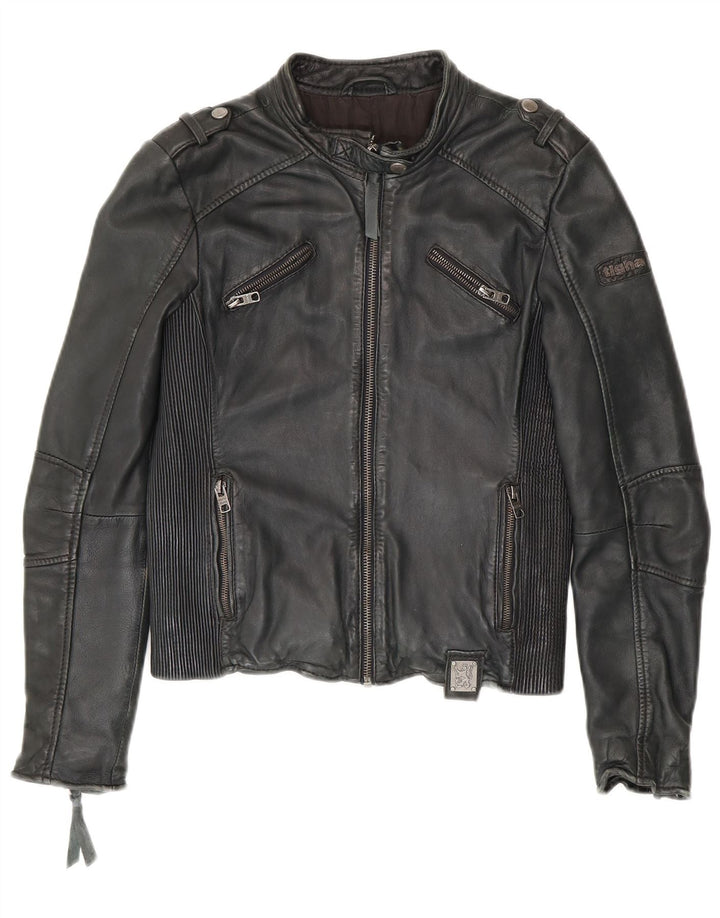 Tigha Womens Leather Biker Jacket UK 10 Small Black Sheepskin