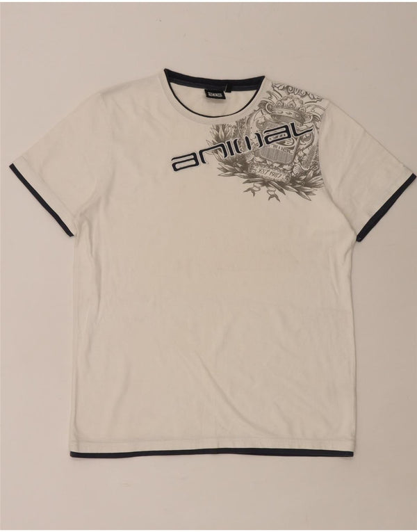 ANIMAL Mens Graphic T-Shirt Top Medium White Floral Cotton