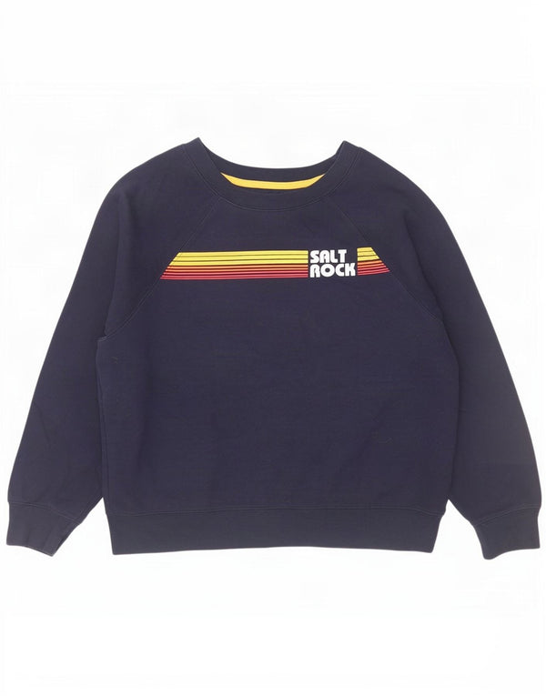 Saltrock Womens Graphic Sweatshirt Jumper UK 12 Medium Navy Blue Cotton